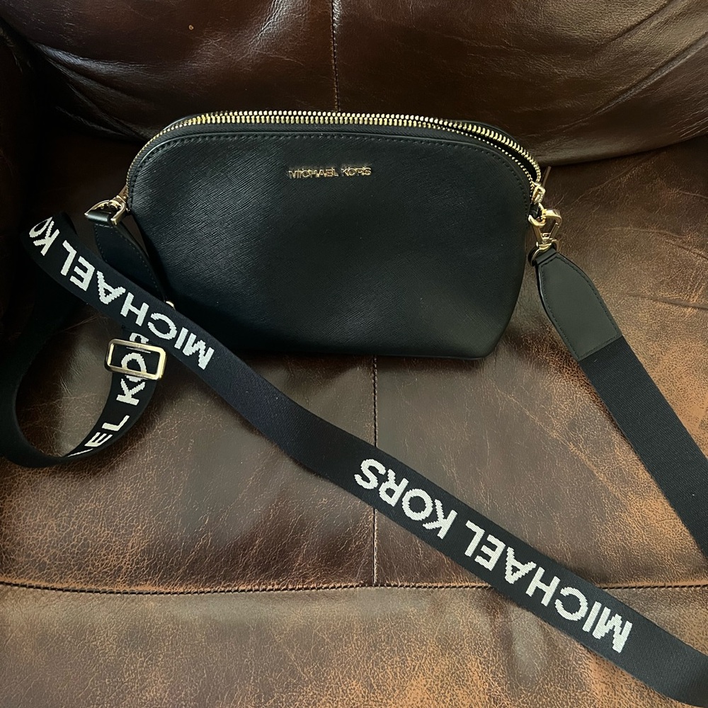 Michael Kors Black Crossbody Bag with Gold Accents